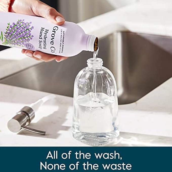 Grove Co. HYDRATING GEL HAND SOAP REFILLS (2 X 13 FL OZ) + 1 X REUSEABLE GLASS SOAP DISPENSER, PLASTIC-FREE & LIQUID REFILLABLE STARTER KIT, NATURAL LAVENDER BLOSSOM & THYME FRAGRANCE - Image 5
